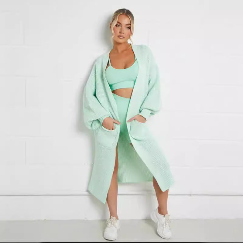 Damen Langer Strickmantel mit großzügigen Taschen EB