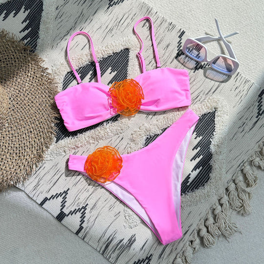 Damen Bikini-Set mit verspieltem Blumendetail und schickem Wickel-Design EB