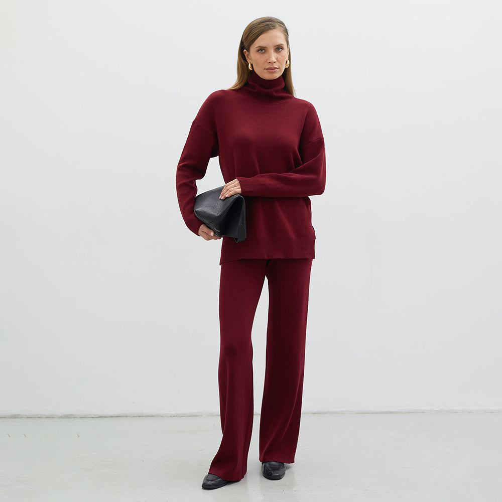 Damen Modisches Strickensemble mit hohem Kragen und weitem Schnitt EB
