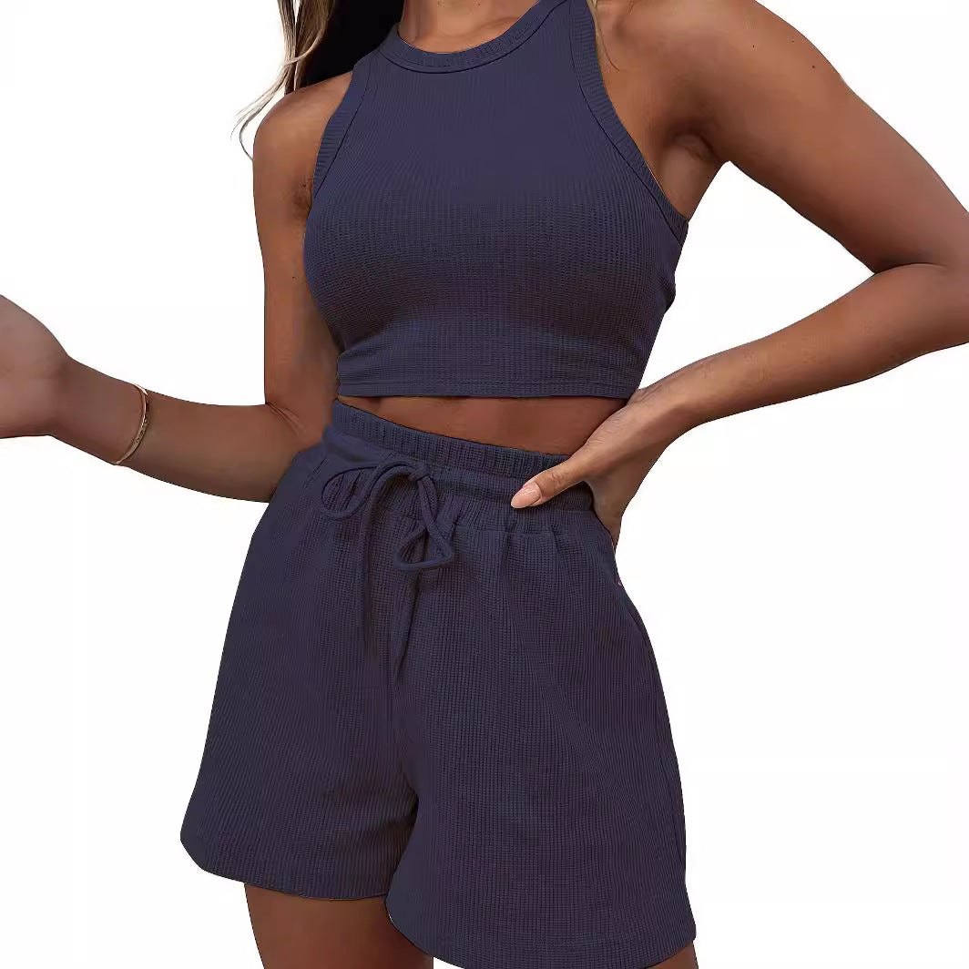 Damen Sportliches Set aus ärmellosem Oberteil und kurzen Hosen EB