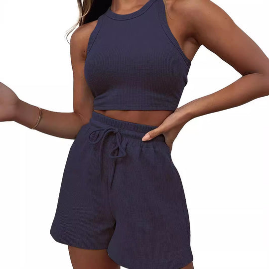 Damen Sportliches Set aus ärmellosem Oberteil und kurzen Hosen EB