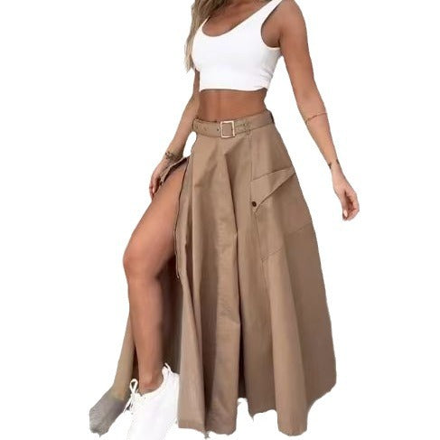 Damen langer Cargo-Rock mit seitlichem Schlitz und praktischen Taschen EB