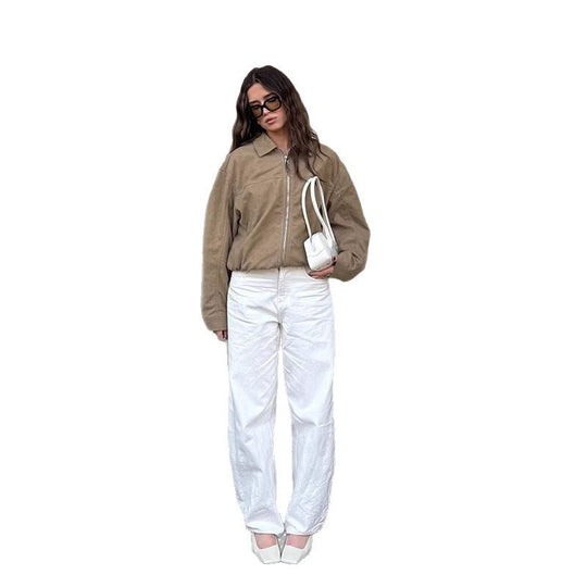 Damen lässige Wildlederjacke im Oversized-Schnitt EB