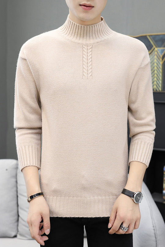 Herren Strickpullover mit hohem Kragen und Rippstrickdetails EB
