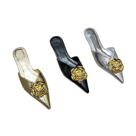Damen elegante Mules mit Blumendekor EB
