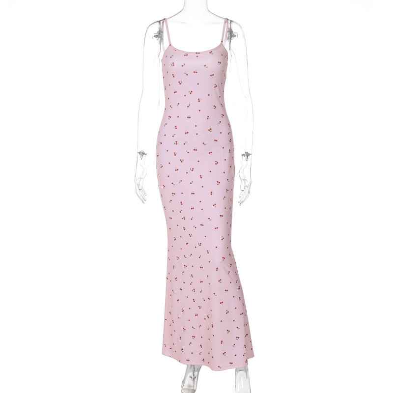 Damen Figurnahes Maxikleid mit floralem Design und Spaghettiträgern EB