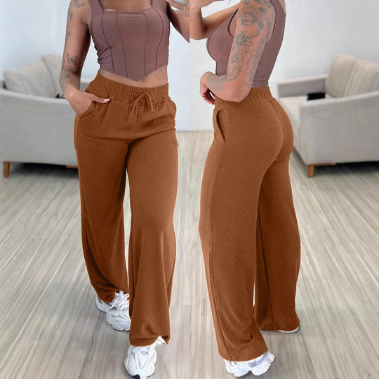 Damen bequeme und lässige Freizeithose mit elastischem Bund und seitlichen Taschen EB