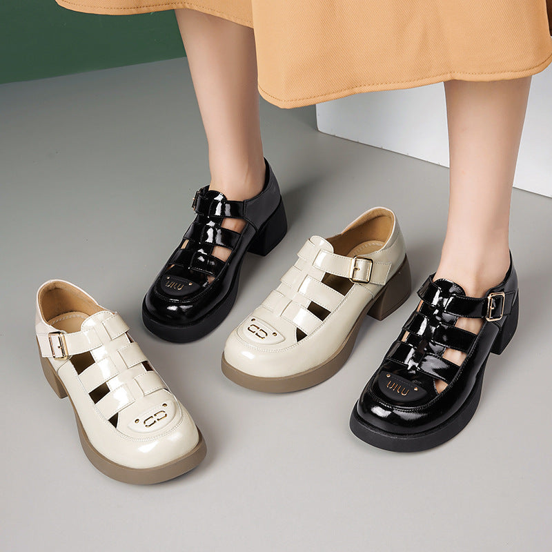 Damen Plattform-Mary Jane Schuhe mit modischem Riemendesign und komfortablem Blockabsatz EB