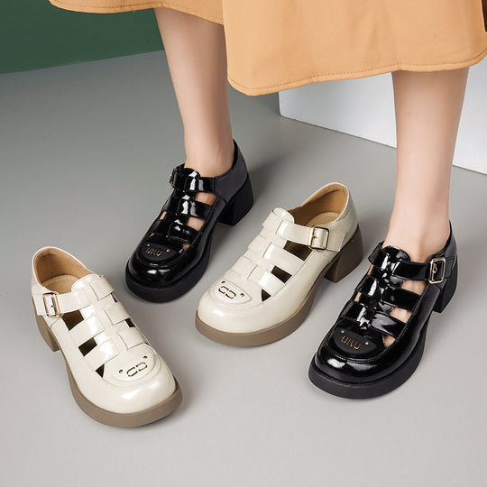 Damen Plattform-Mary Jane Schuhe mit modischem Riemendesign und komfortablem Blockabsatz EB