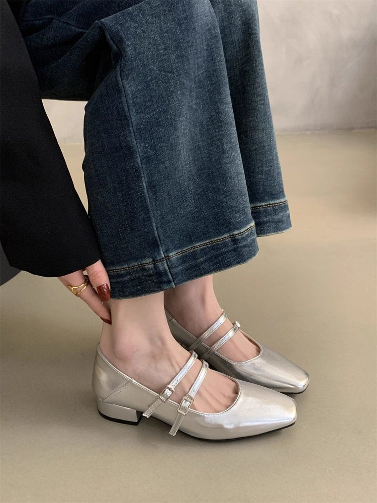 Damen elegante Mary Jane Ballerinas mit modischem Doppelriemen und komfortablem Fußbett EB