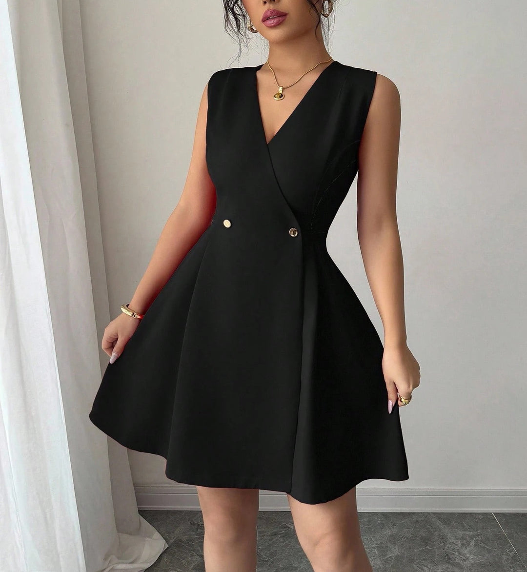 Damen Wickelkleid mit eleganter Silhouette und Knopfdetails EB