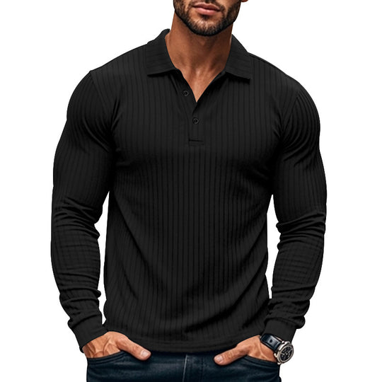 Herren Langarm-Henley-Shirt mit strukturiertem Rippenmuster EB