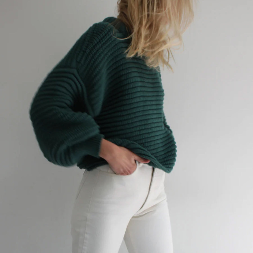 Damen lässiger Strickpullover mit Rollkragen und Rippstruktur EB