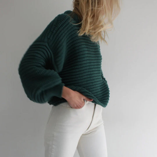 Damen lässiger Strickpullover mit Rollkragen und Rippstruktur EB