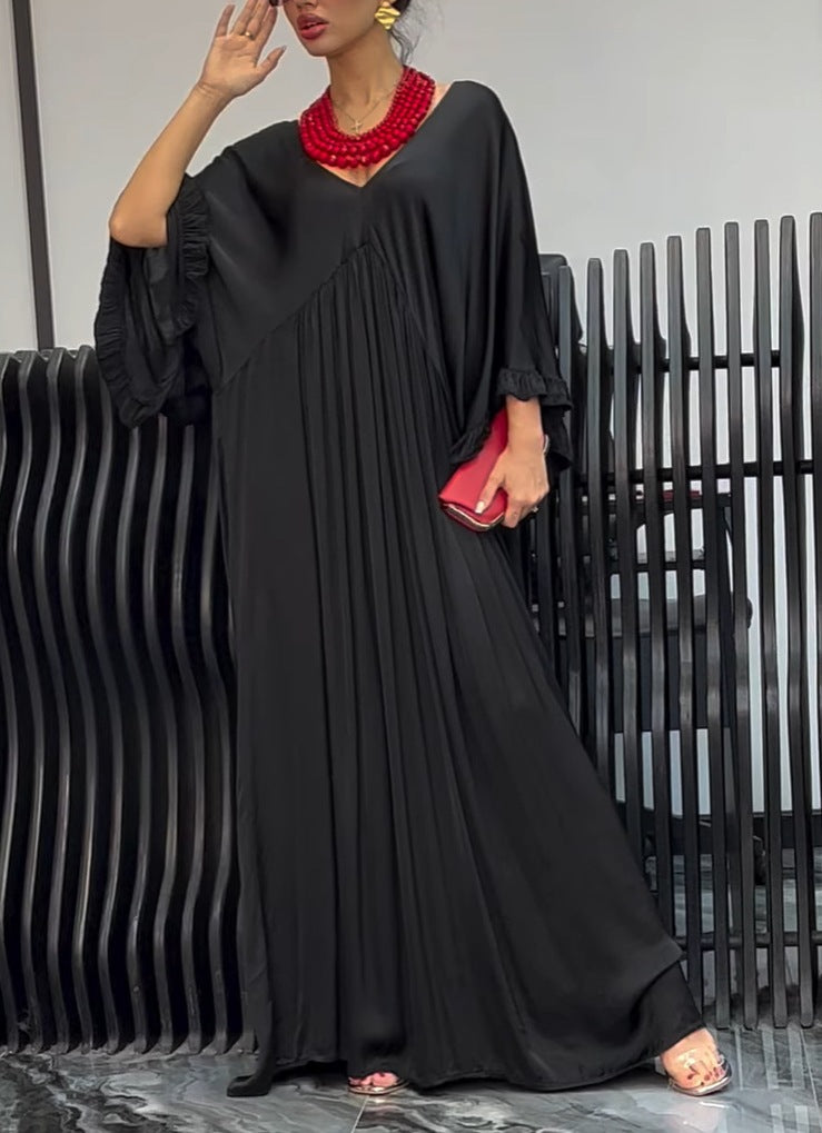 Damen Maxi-Kleid mit weit geschnittenem Design und elegantem V-Ausschnitt EB
