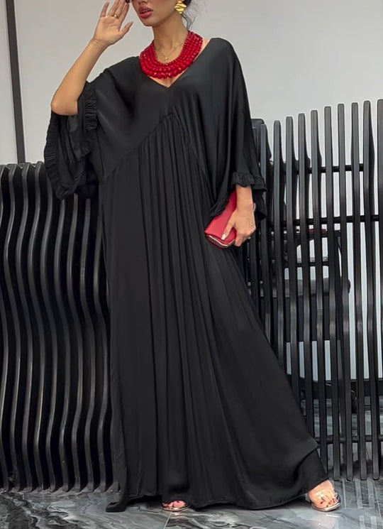 Damen Maxi-Kleid mit weit geschnittenem Design und elegantem V-Ausschnitt EB