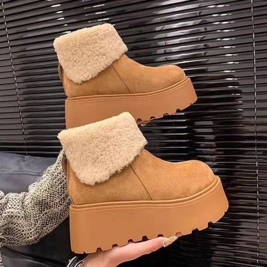 Damen Flauschige Plateau-Stiefel mit weichem Kunstfellkragen EB
