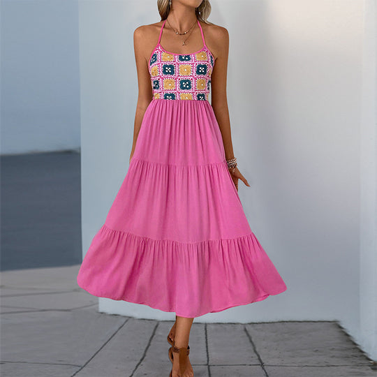 Damen Maxikleid mit gestricktem Oberteil und voluminösem Rock EB