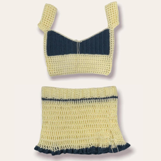Damen gehäkeltes Crop-Top und Minirock-Set mit Schnürdetails EB