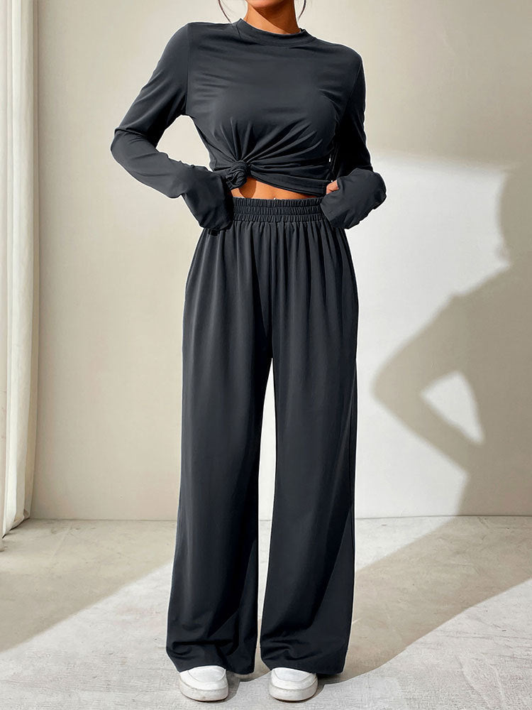 Damen lässiges Freizeit-Set mit hautsympathischem Material und modischem Knotendetail EB