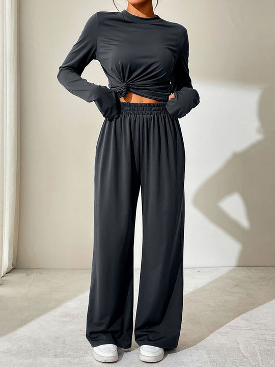 Damen lässiges Freizeit-Set mit hautsympathischem Material und modischem Knotendetail EB
