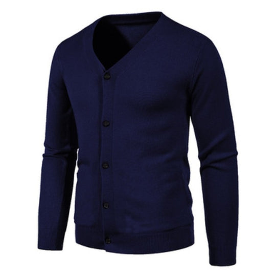 Herren stilvolle Strickjacke mit tiefem V-Ausschnitt und Knopfleiste EB