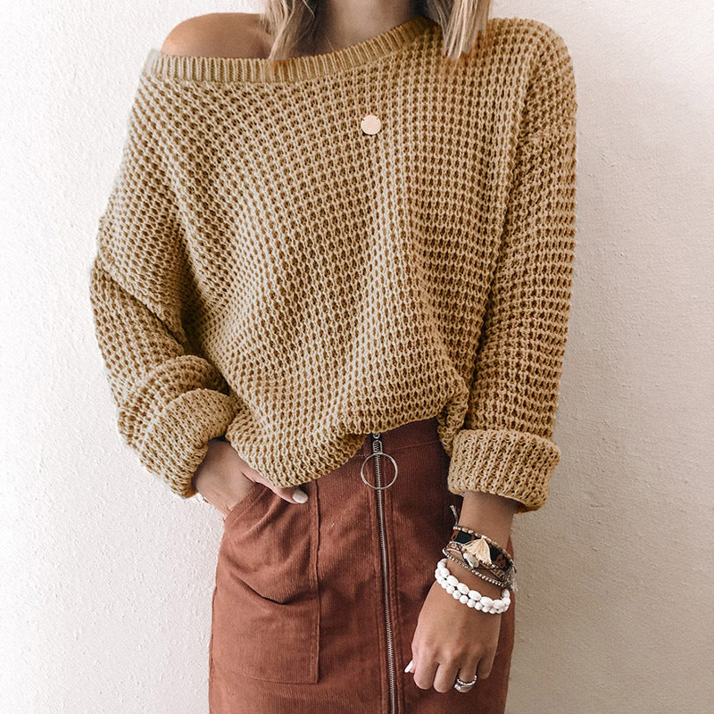 Damen Weites Strickoberteil mit Schneckenstruktur und weitem Ausschnitt EB