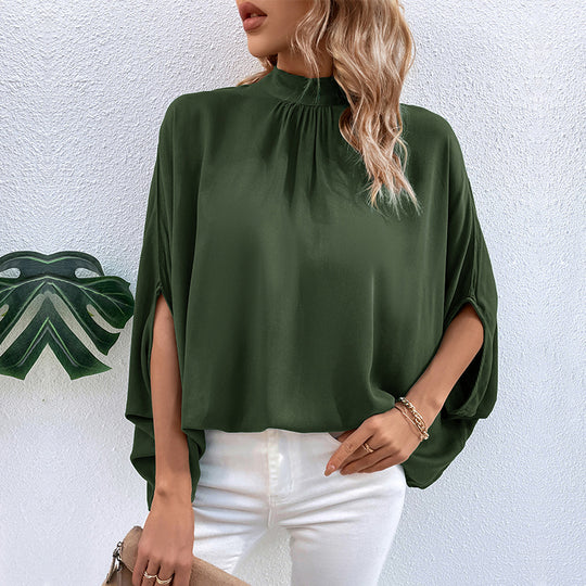 Damen Chiffon-Tunika mit Stehkragen und weit geschnittenen Ärmeln EB