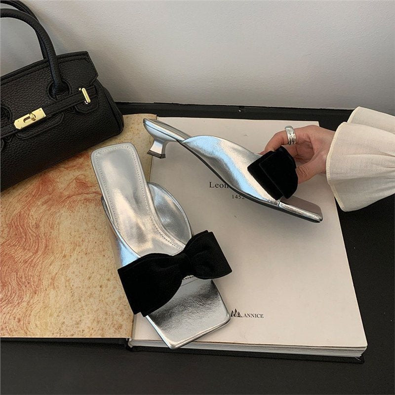 Damen stilvolle Mules mit dekorativem Schleifendetail EB