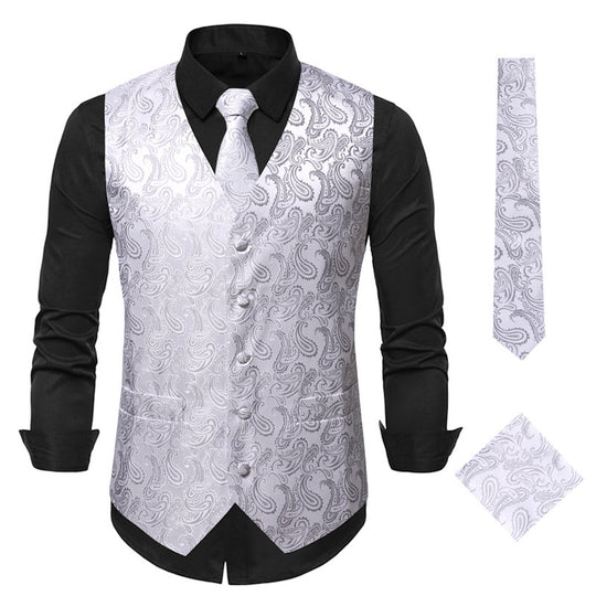 Herren elegante Anzugweste mit eleganten Paisley-Muster und passendem Zubehör EB