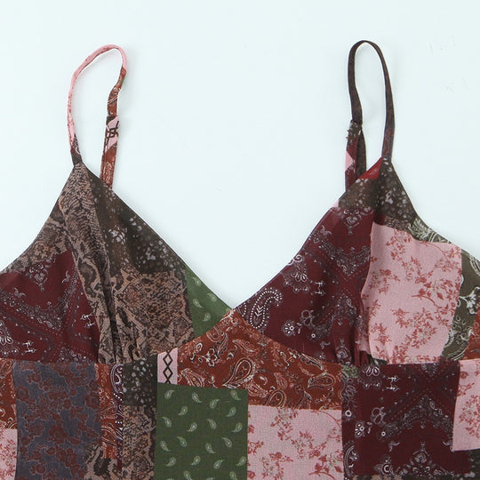 Damen Wickelkleid im modernen Patchwork-Design mit voluminösem Rock EB