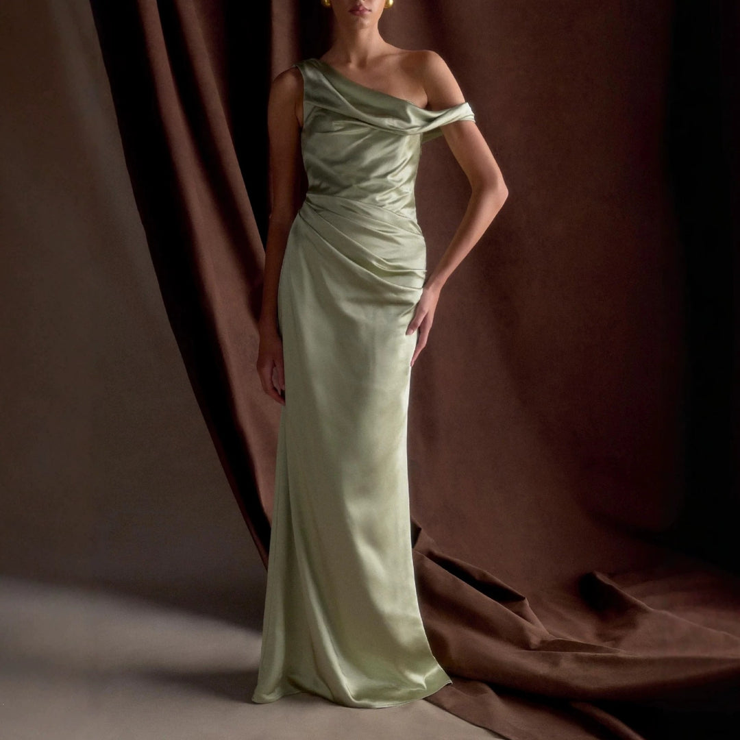 Damen Elegantes asymmetrisches Maxikleid mit raffinierter Drapierung EB