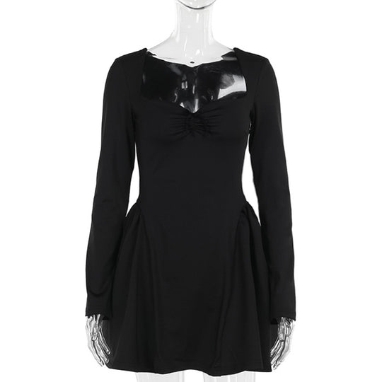 Damen knielanges Minikleid mit Puffärmeln und herzförmigem Ausschnitt EB