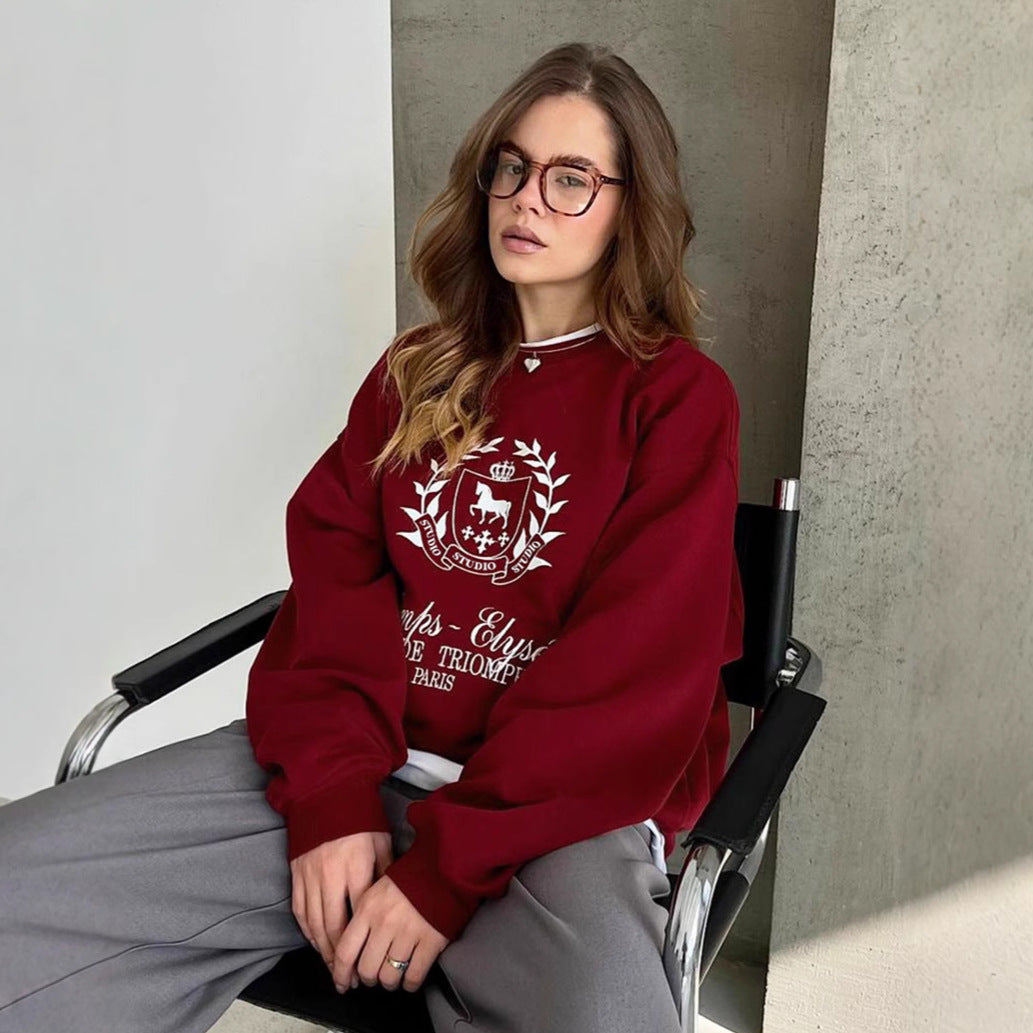 Damen Oversized Sweatshirt mit grafischem Print und weichem Futter EB