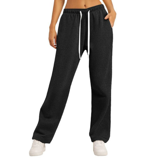 Damen nan lässige Loungehose mit geradem Bein extra langem Tunnelzug und tiefem Schritt EB