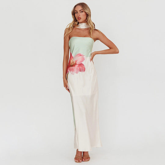 Damen Elegantes Schulterfreies Maxikleid mit floralem Design und tailliertem Schnitt EB