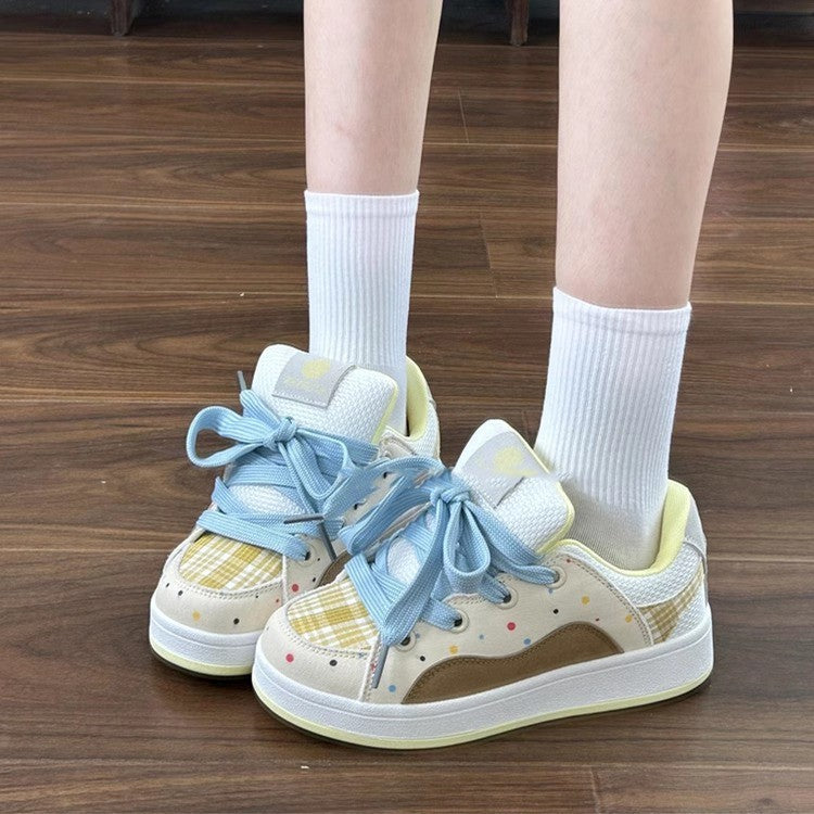 Damen Sportliche Sneakers mit buntem Karomuster und gepolsterter Innensohle EB