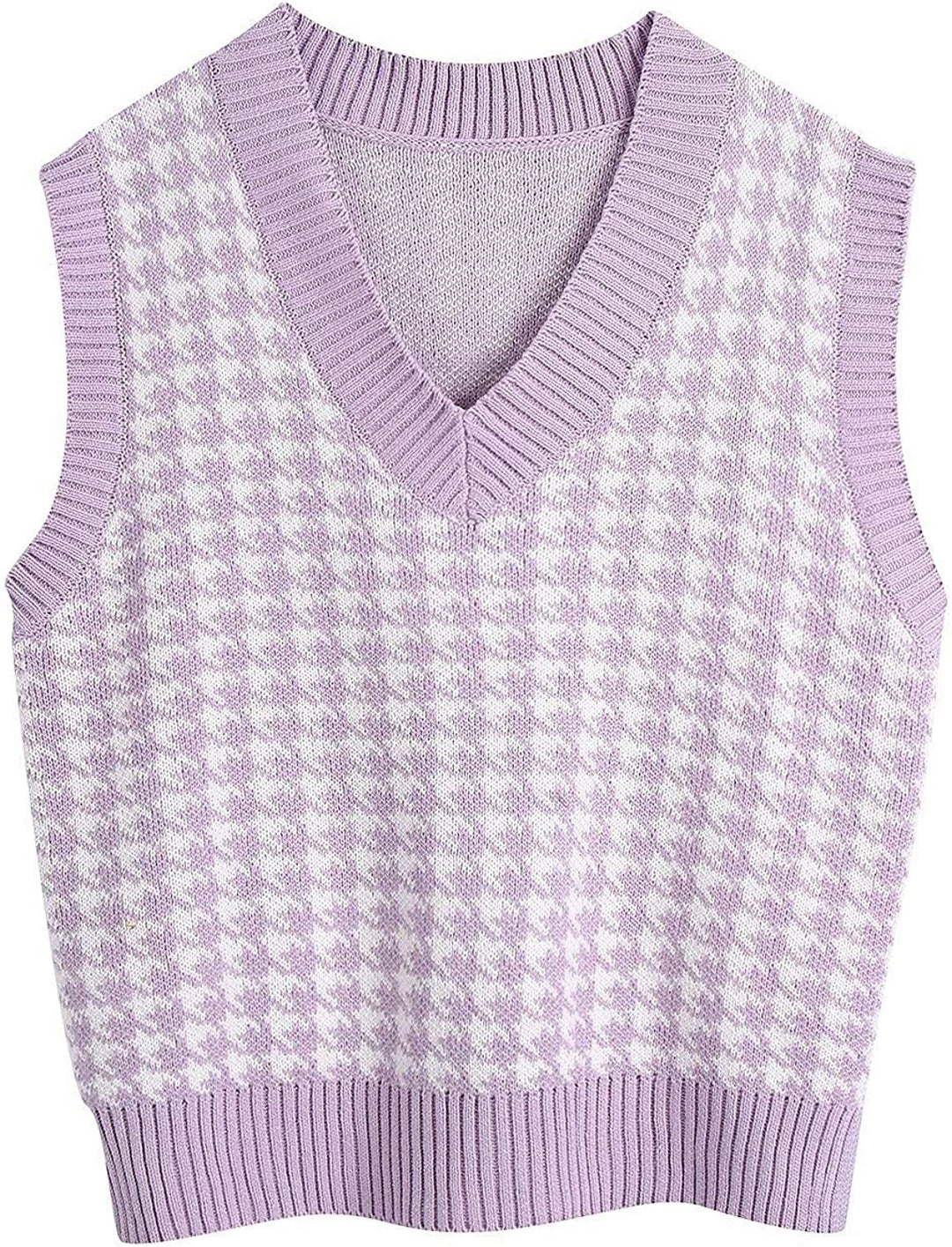 Damen ärmellose Strickweste mit modernem Hahnentrittmuster EB