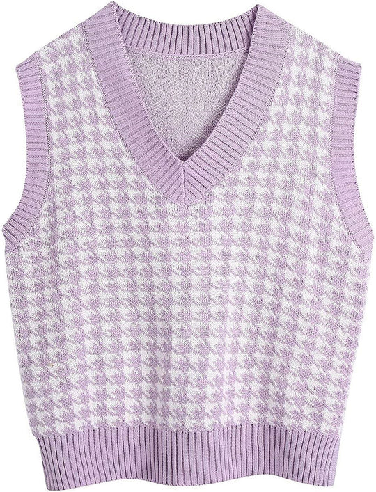 Damen ärmellose Strickweste mit modernem Hahnentrittmuster EB