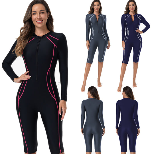 Damen Sportlicher Langarm-Schwimmanzug mit Reißverschluss EB