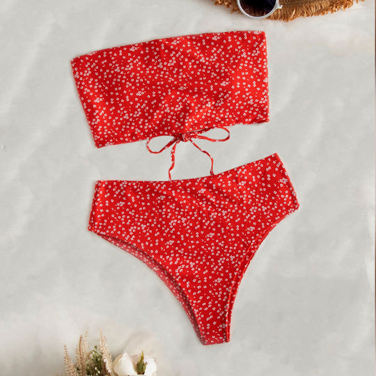 Damen Bandeau-Bikini-Set mit hohem Schnitt und elegantem Wickeldetail EB