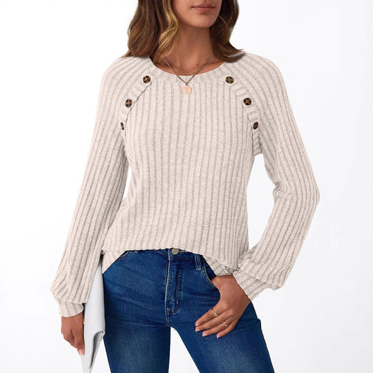Damen Pullover mit dekorativen Knöpfen und strukturiertem Rippdesign EB