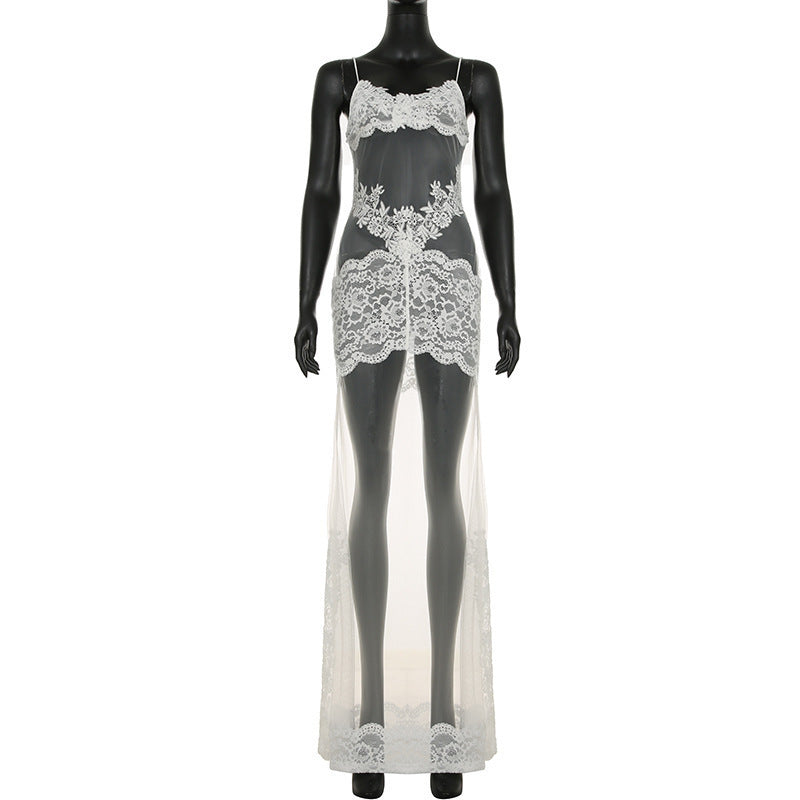 Damen Elegantes transparentes Spitzen-Nachtkleid mit verführerischen Akzenten EB