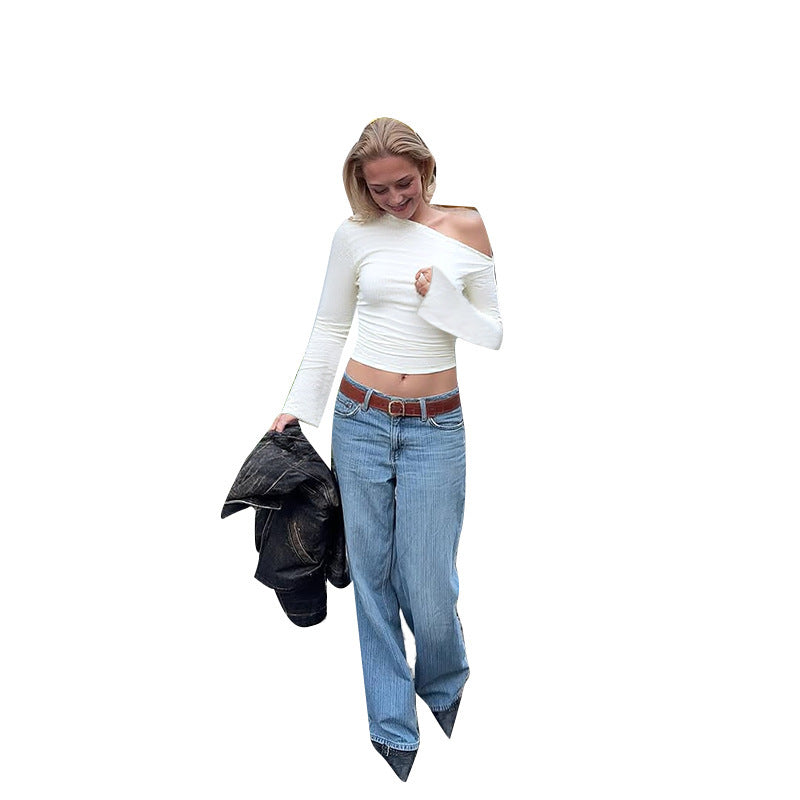 Damen Elegantes Einseitig-Halbarmtop mit modischem Strukturdesign und passenden Pants EB