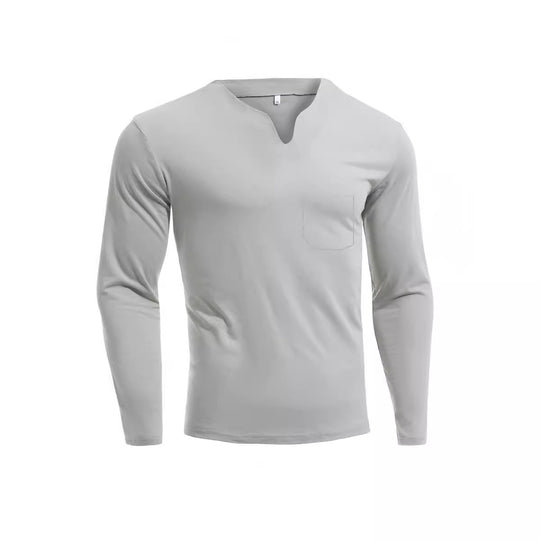 Herren nan Langarmshirt mit V-Ausschnitt Slim Fit Baumwollmix und elastischem Komfortbund EB