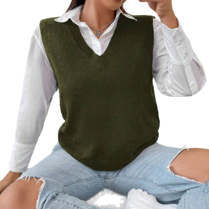 Damen Strickweste mit V-Ausschnitt und feinem Rippstrickmuster EB