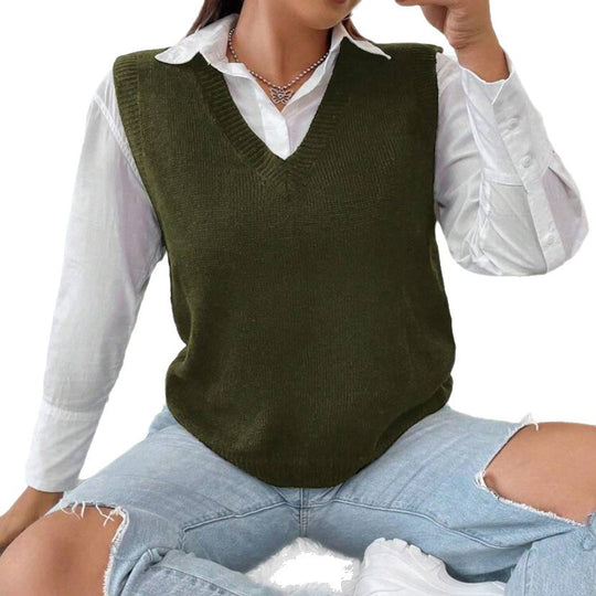 Damen Strickweste mit V-Ausschnitt und feinem Rippstrickmuster EB