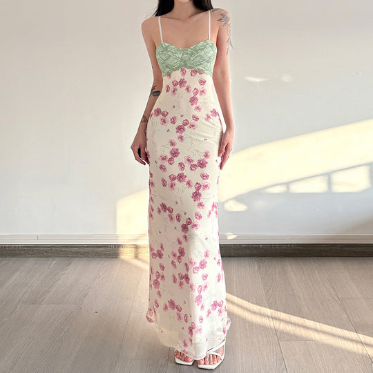 Damen Maxikleid mit floralem Spitzenoberteil und zarten Spaghettiträgern EB