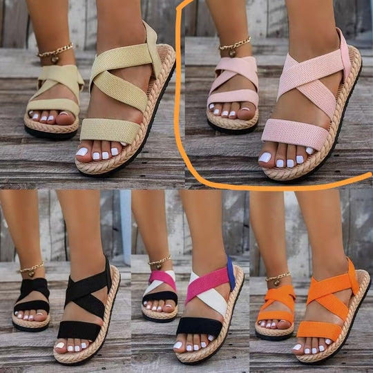 Damen Komfortable Riemensandalen mit elastischen Kreuzriemen und rutschfester Sohle EB