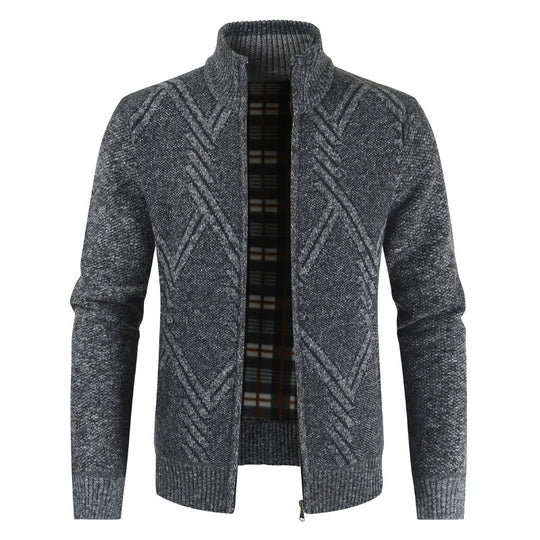 Herren Strickjacke mit hochgeschlossenem Reißverschluss und modernem Muster EB